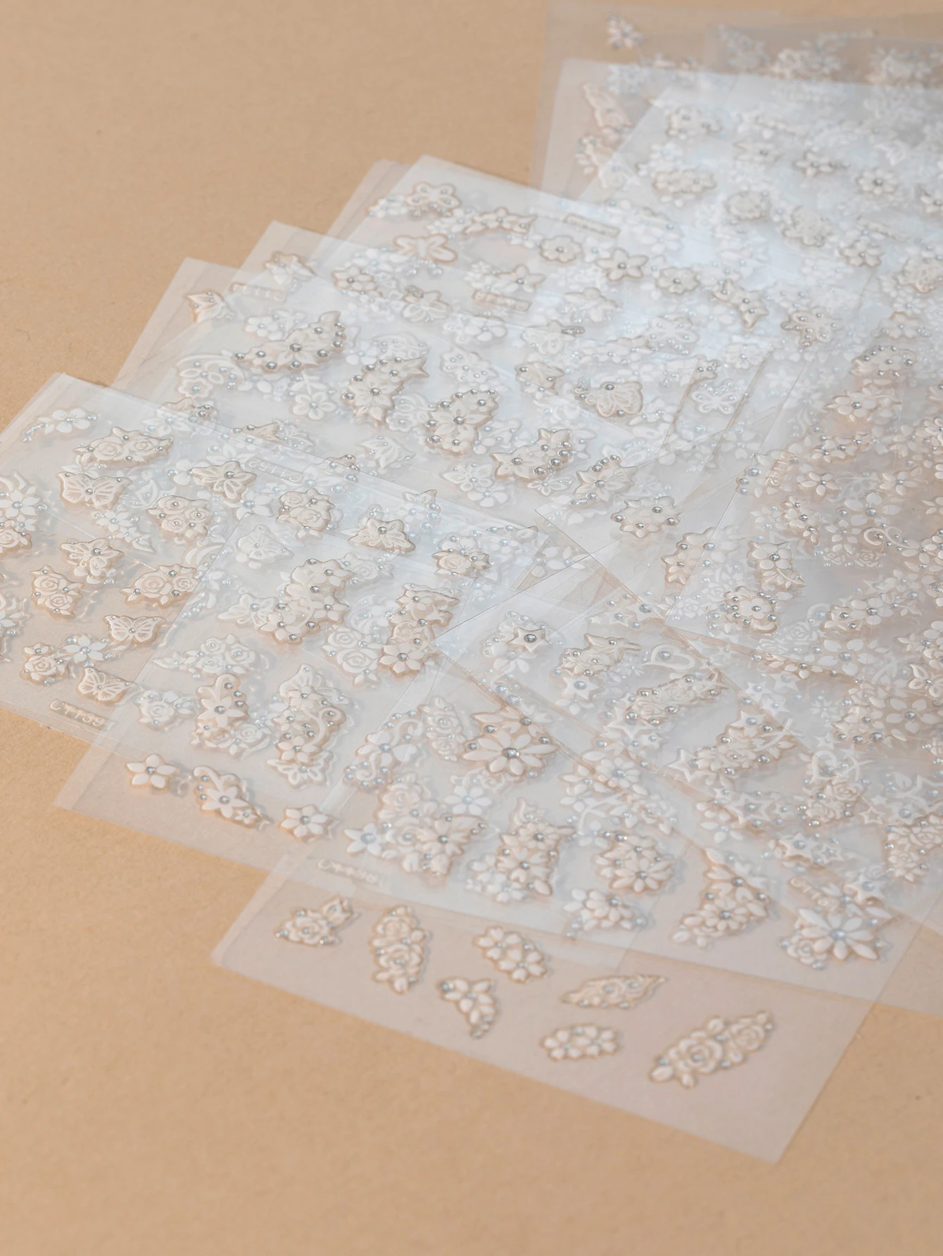 30sheets 2023 New Rhinestone White Flower 3D Decals Decoration Nails Art Accessories Design Sticker