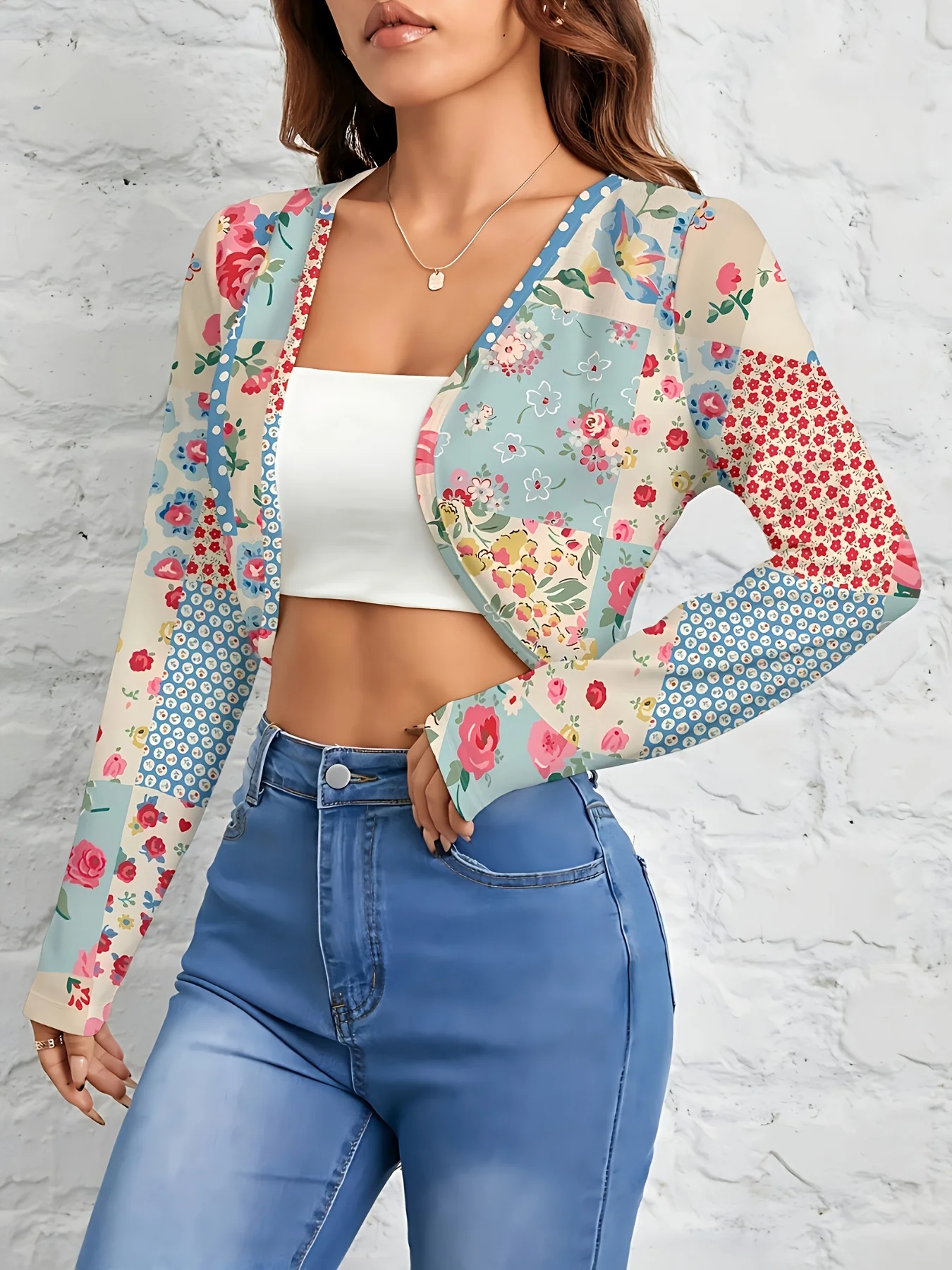 Printed Design Casual style floral pattern design cardigan