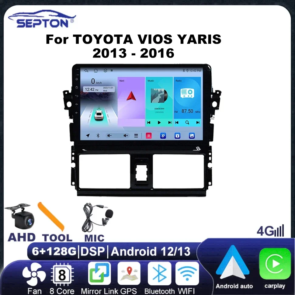 

SEPTON Car Radio for TOYOTA VIOS YARIS 2013 - 2016 8core Head Unit Carplay GPS Car Stereo Multimídia Automotivo Player Screen