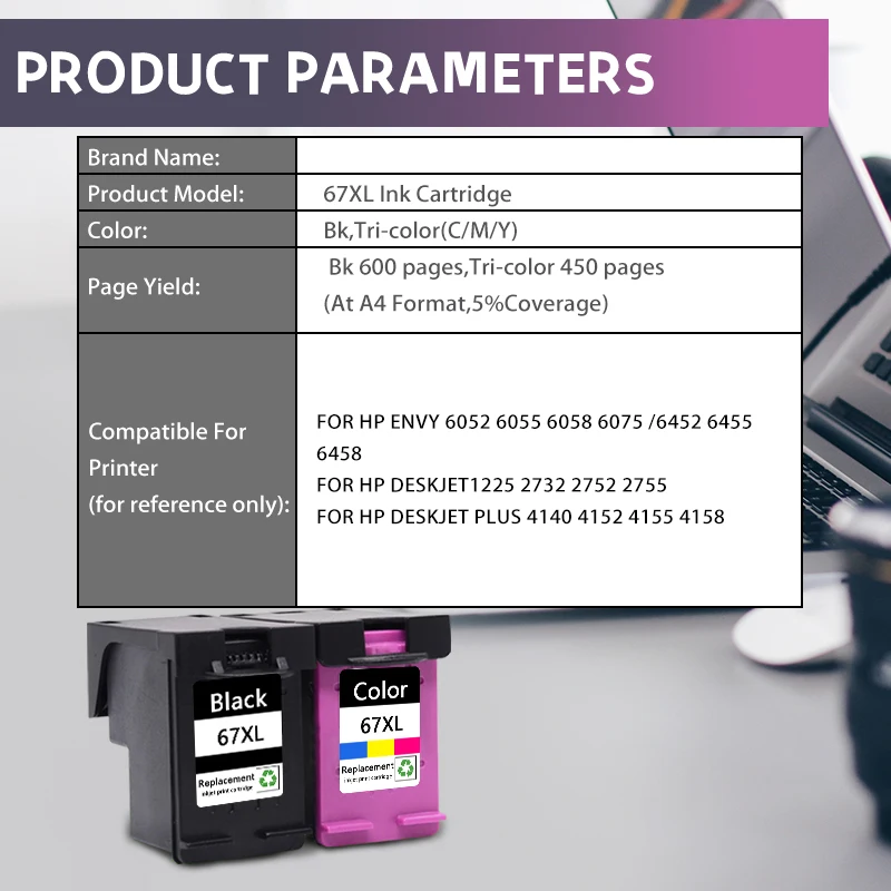 Imagem -02 - Cartucho de Tinta Remanufaturado para Impressora hp 67xl 67 xl Deskjet 2700 2723 2330 6020 2320 2331