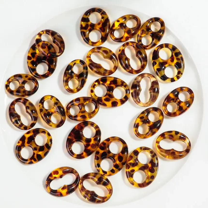 10pcs Leopard Amber Acrylic Coffee Bean Links Pig Nose Bead Connector for Making Jewelry DIY Bracelet Necklace Ear Accessories