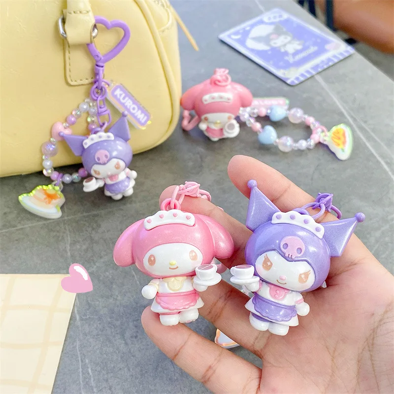 New Sanrio Kawaii Hello Kitty Coffee Shop Series Keychain Japanese Cartoon Kuromi Melody Bag Pendant Car Key Accessories view 3