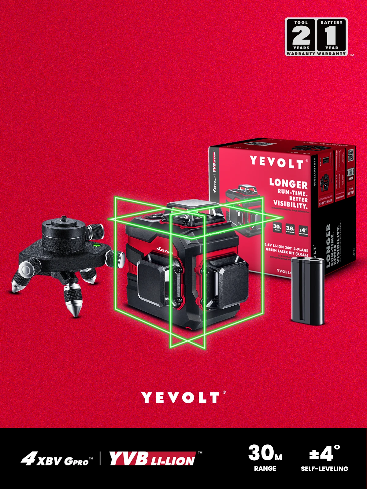 

YEVOLT 12/16-линейный зеленый лазерный уровень 3D/4D 360° ° Вертикальное покрытие ± 0,2 мм/м Высокоточный профессиональный инструмент для строительства бюджета