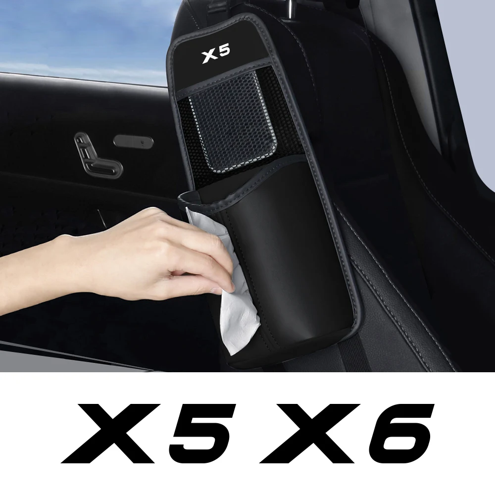 For BMW X5 X6 G05 G06 F15 F16 E70 E71 E53 E72 Car Seat Side Organizer Auto Seat Storage Hanging Bag With Paper Towel Outlet