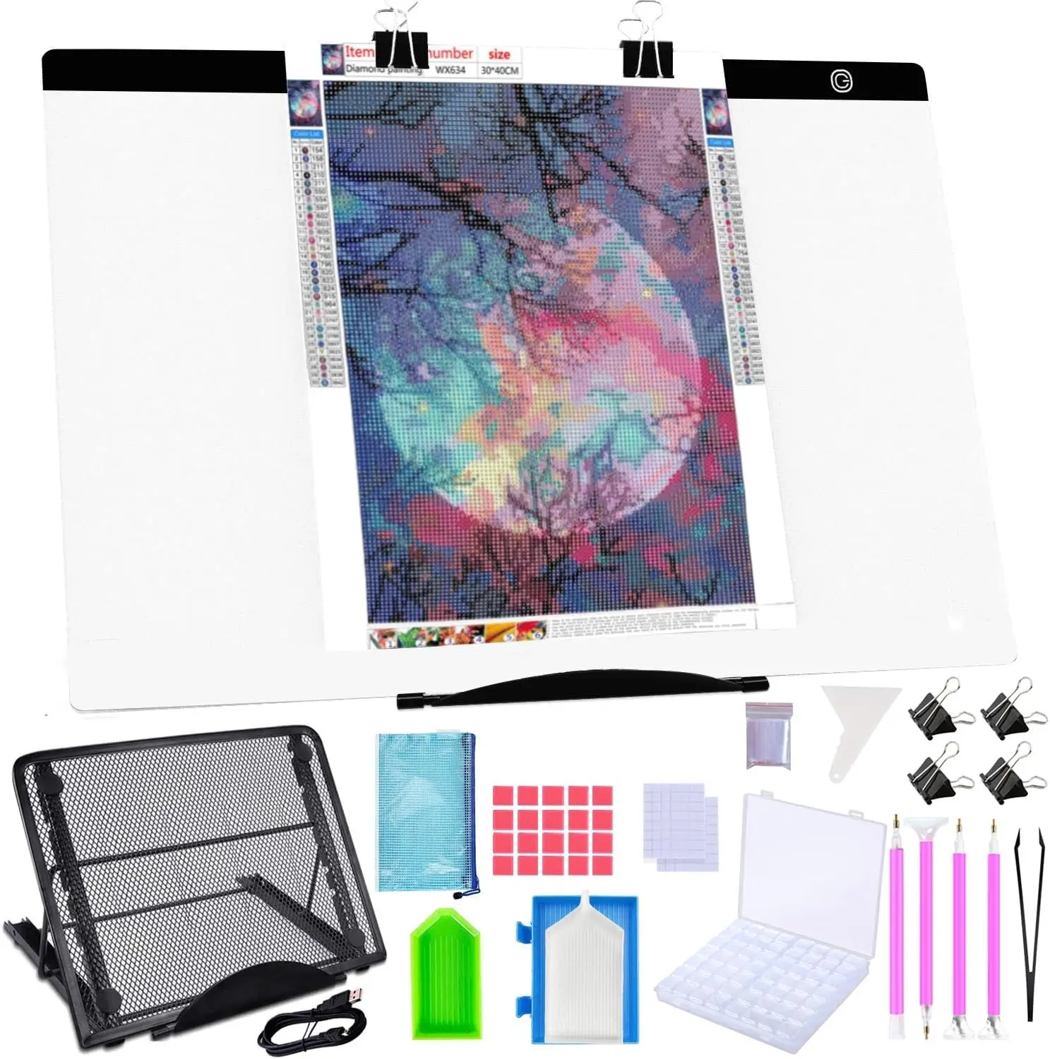 

LED Light Pad Kit for Diamond Painting, Includes Storage Case, Pens, Stand & More - Full Drill Accessories for Adults