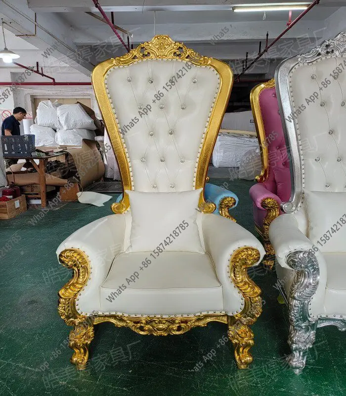 European Gorgeous Bridal Wedding Chair Solid Wood Carving Luxury Image High Back Chair Photography Shooting Prop Chair