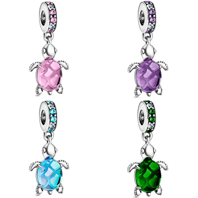 Inserto de cuentas de cristal Multicolor de la serie Turtle para mujer, compatible con collar Pandora Original, pulsera, llavero, joyería fina artesanal, novedad de 2024