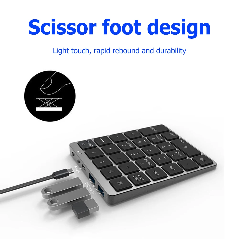 Keyboard Numerik Bluetooth 28 Tombol Keyboard Nirkabel Aloi Aluminium Portabel untuk Tablet PC Laptop Isi Ulang Numpad Digital