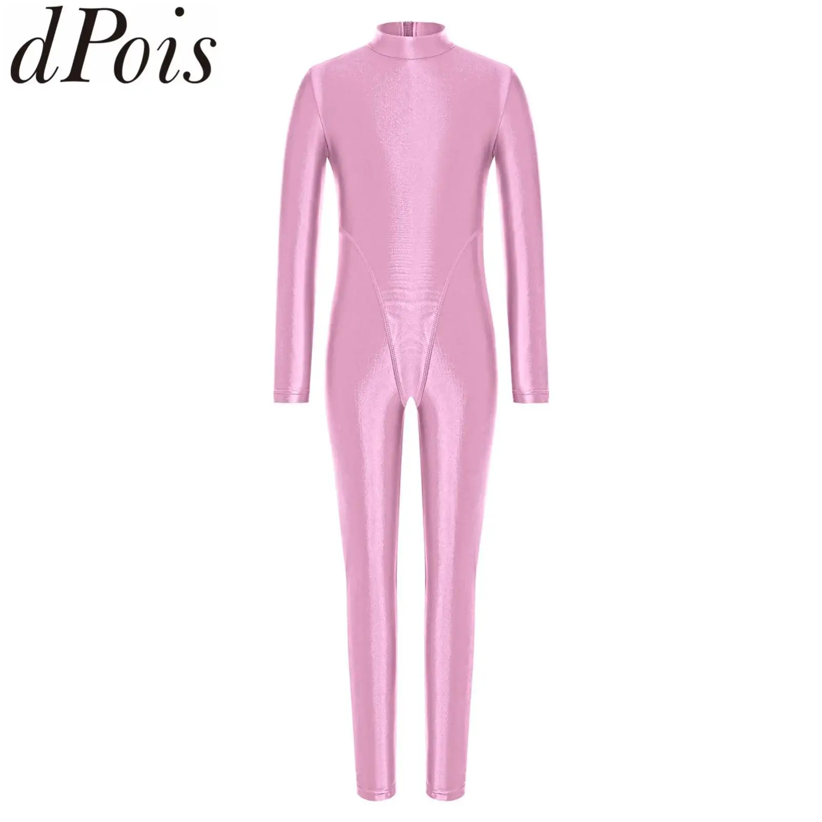 Maillot de Ballet de Manga Larga con Cuello Alto para Niñas, Leotardo de Gimnasia, Mono con Cremallera en la Espalda, Ropa de Baile, Trajes de Ejercicio