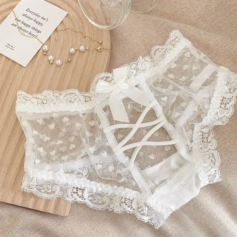 Hollow Out Lace Women Panties See-through Underwear Traceless Sexy Underpants Triangle Panties Bow Tie Sweet Lingerie New