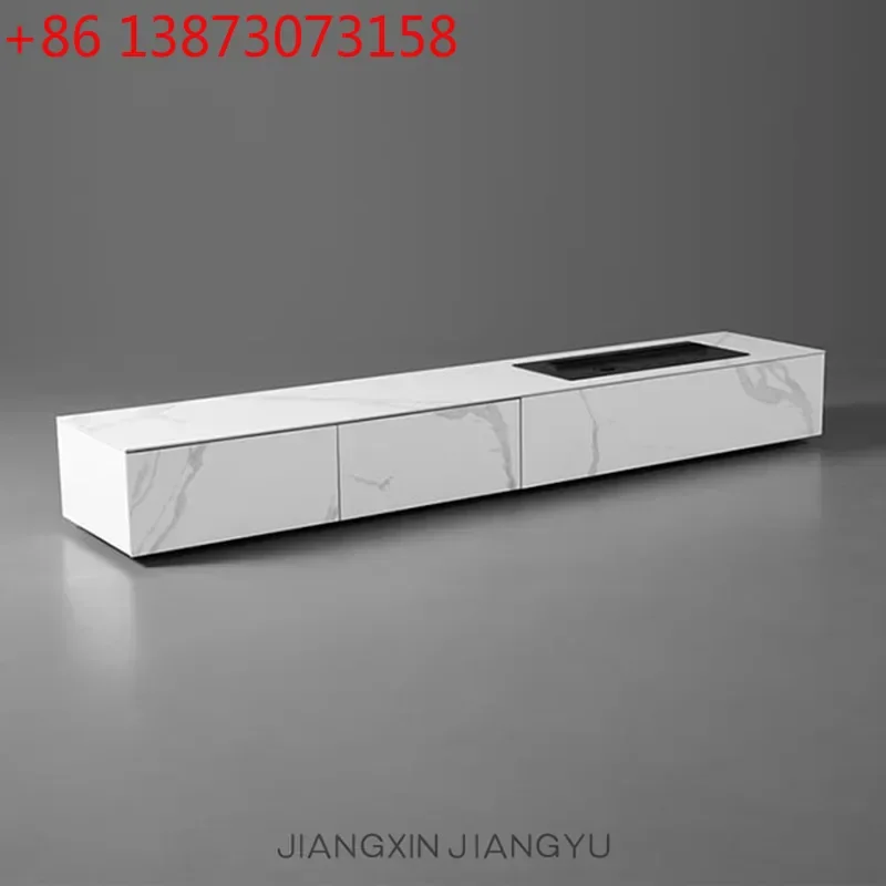 Italian minimalist three-color flame fireplace rock slab TV cabinet villa integrated solid wood floor cabinet