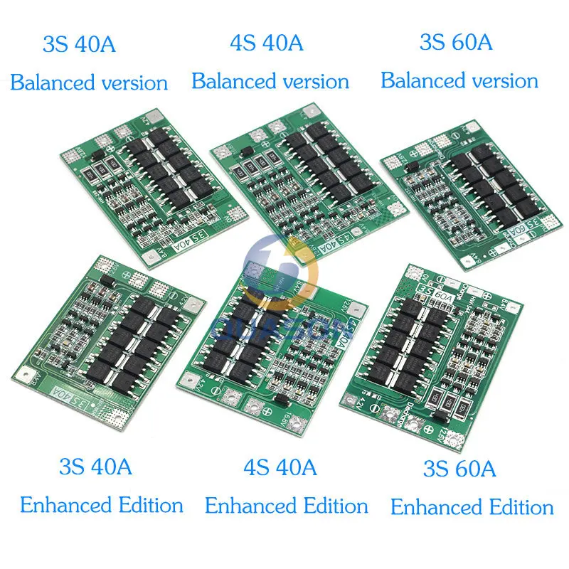 3S/4S 20 40A 60A Li-ion Lithium Battery Charger Protection Board 18650 BMS Drill Motor 11.1V 12.6V/14.8V 16.8V Enhance/Balance