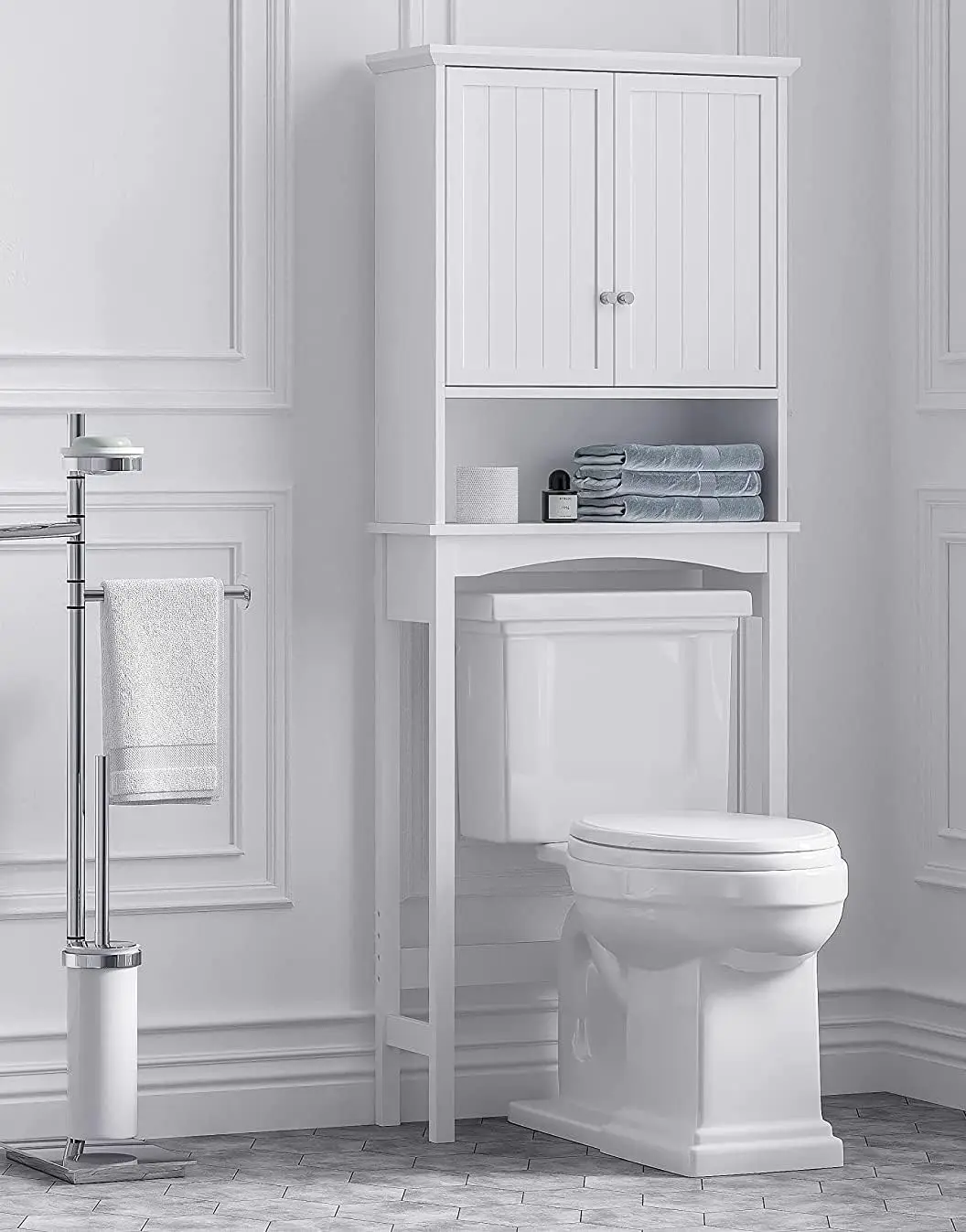 

Over The Toilet Storage Cabinet, Bathroom Above Toilet Cabinet Organizer with Adjustable Shelves, White