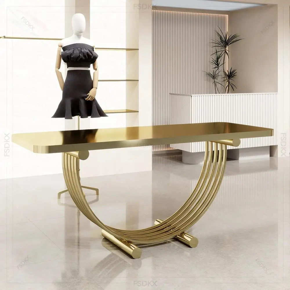 FSDKX Wedding Long Gold Steel Head Table for Events Decor
