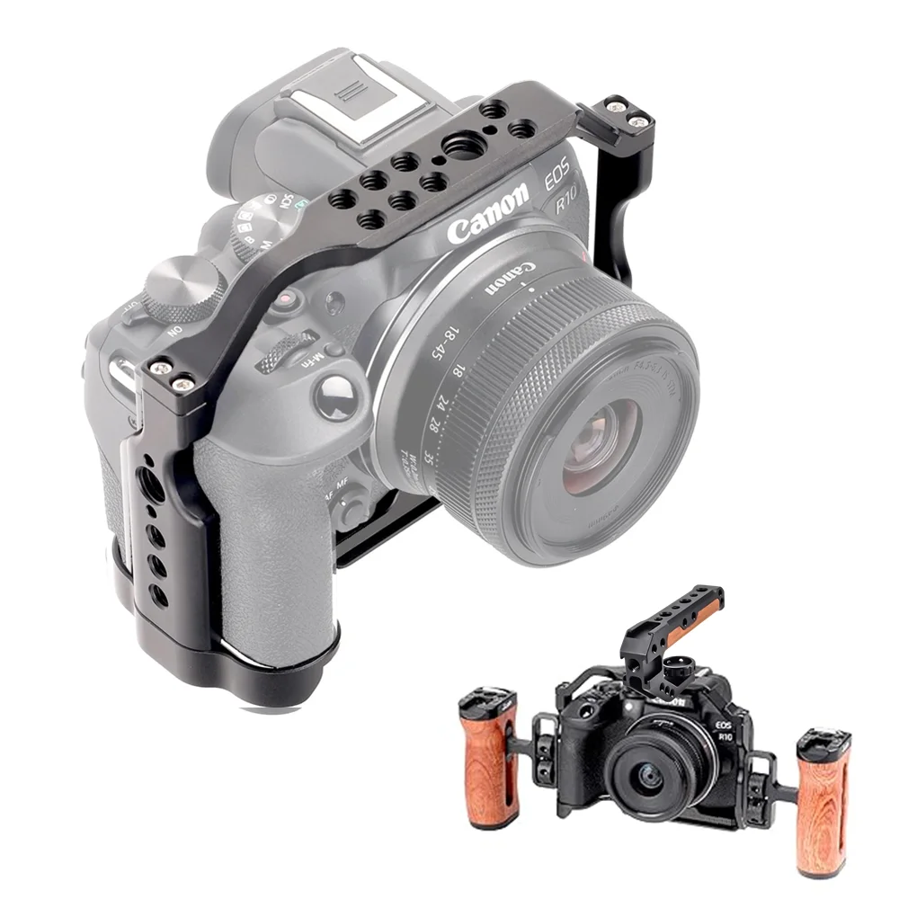 For Canon R10 Camera Cage Aluminum Alloy Professional Protective Frame w 1/4''&3/8''Screw Holes Arca-swiss Plate Cold Shoe Mount