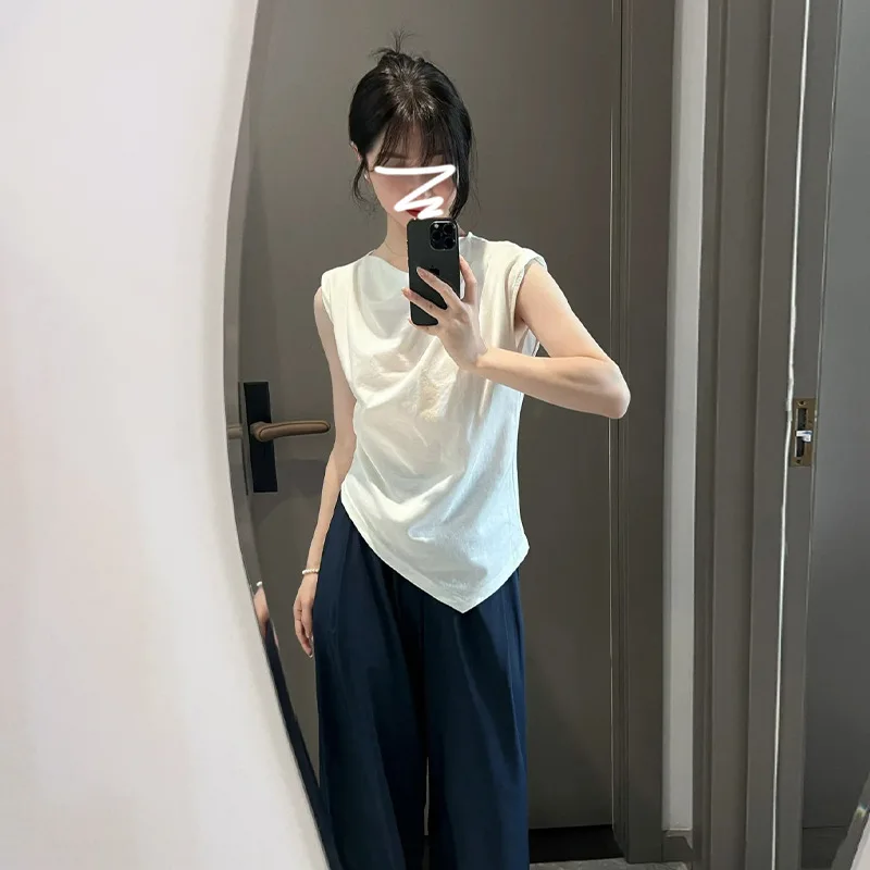 T-shirt sans manches au Design irrégulier pour femmes, haut ajusté Unique d'été