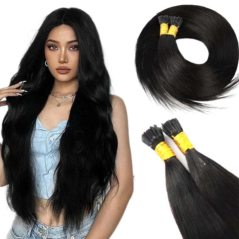 50G/Pack I Tip Hair Extensions Human Hair Pre Bonded Hair Extensions Straight Hair Extensions For Women 100% Human Hair