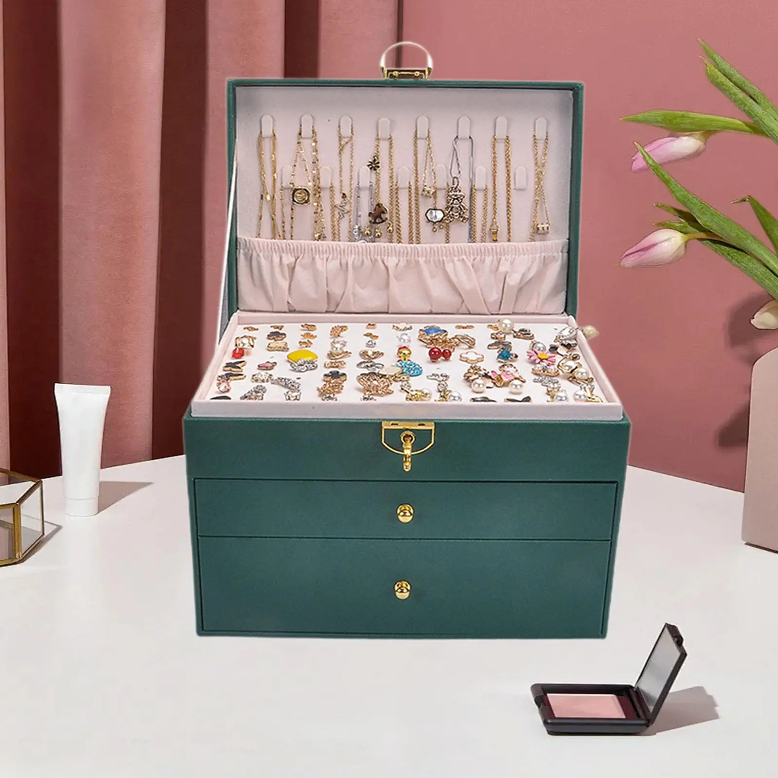

Jewelery Organizer Jewellery Display Case 3 Tiers Versatile Dustproof Earrings Storage Box Holder for Gift Household Bracelet