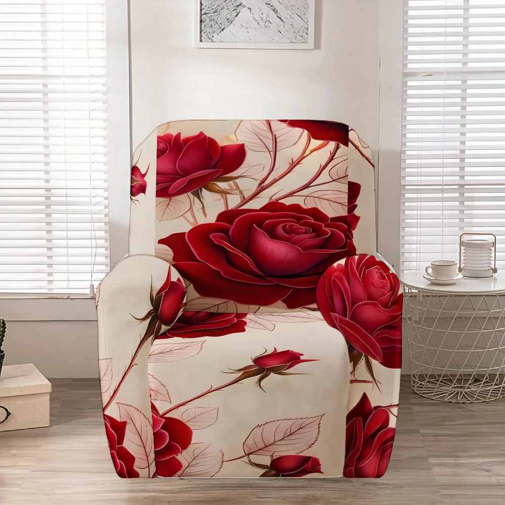 Recliner Slipcover,Romantic Red Rose Floral Recliner Slipcover, Stretch Soft Furniture Protector Slipcover