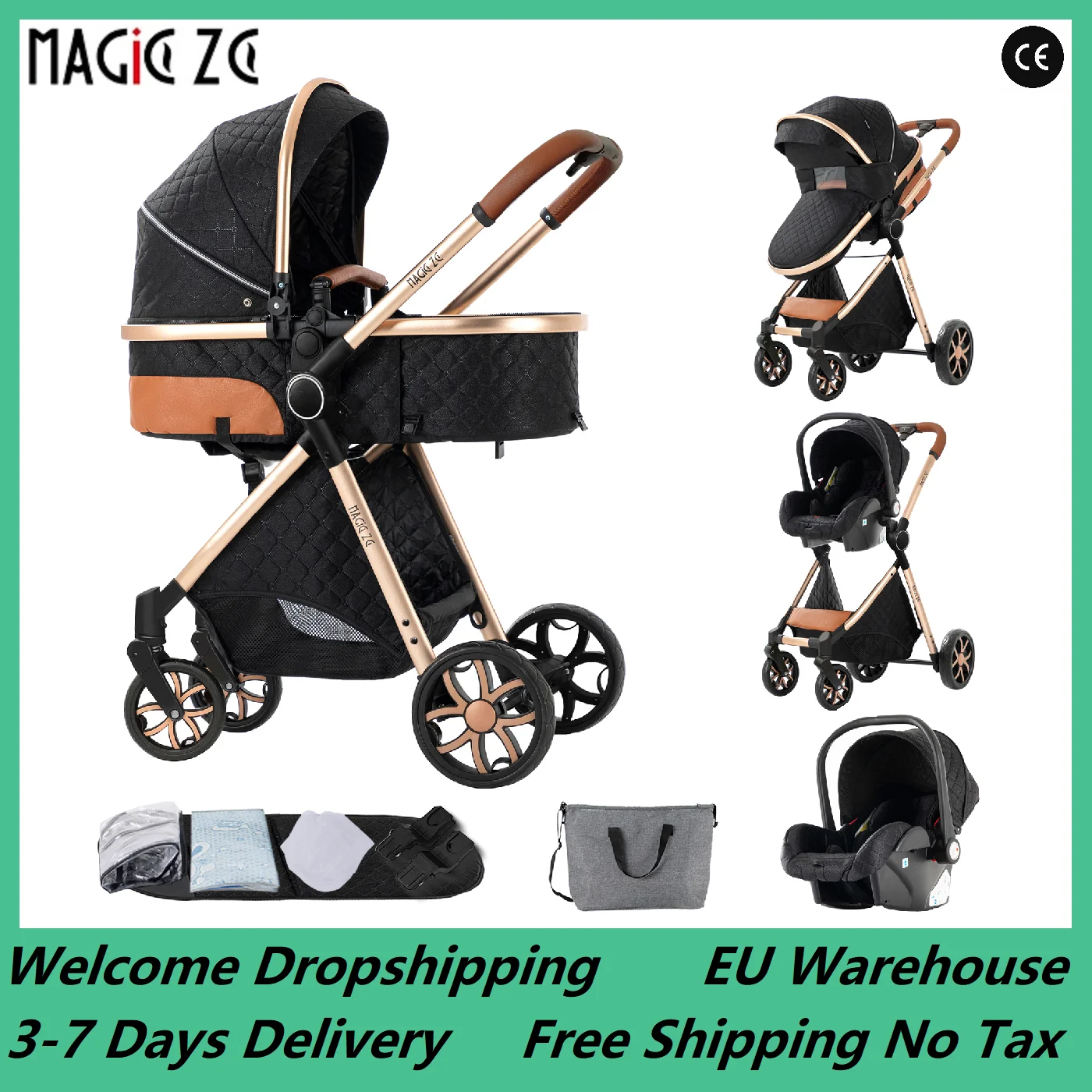 Image of Passeggino 3 in 1 Carrozzine Passeggino leggero Passeggino pieghevole compatto Passeggino neonato Sistema da viaggio Passeggino Passeggino cod004