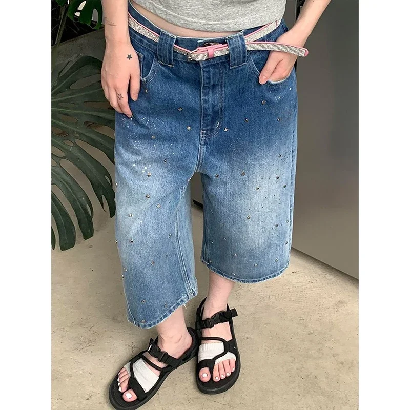 

Y2k Streetwear Vintage Denim Shorts Women Summer Washed High Waist Jeans American Retro Aesthetic 2000s Wide Leg Pants Clothes