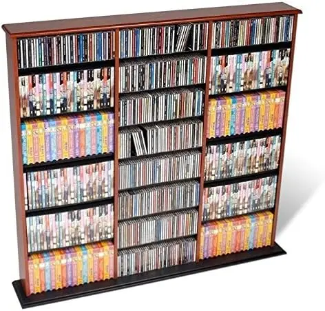 Atlin DesTriple Deluxe Media Storage Cabinet, Holds CD, DVD, Large Wall Media Storage Rack in Cherry and Black