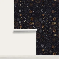 Stars Moon Wallpaper Peel and Stick Dark Night Sky Sun Wallpaper Self Adhesive Stickers Waterproof Contact Paper for Shelf Liner