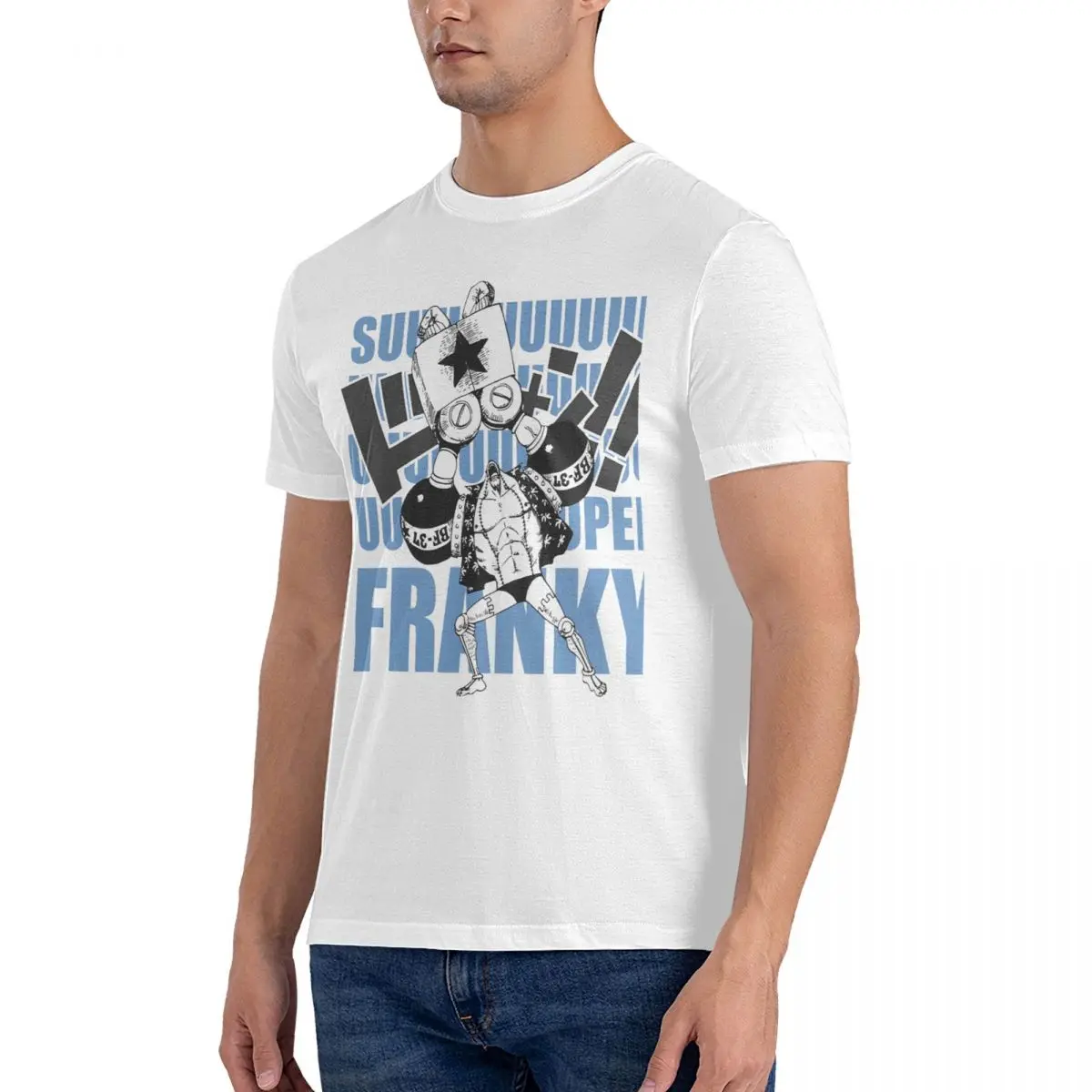 Post-Timeskip Franky Men's T Shirt ONE PIECE Humor Tee Shirt Short Sleeve Crewneck T-Shirt 100% Cotton Gift Idea Tops