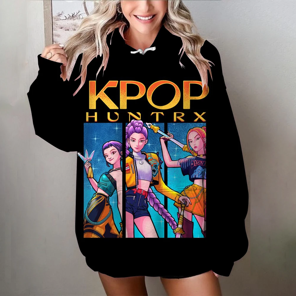 KPop شيطان الصيادين طباعة المرأة البلوز لينة عادية فضفاض خمر الإناث هوديس 2025 الشتاء طالب القمم #2