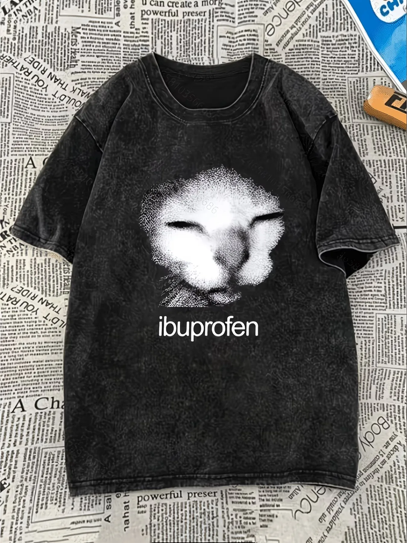 Vintage Platform Special Promotion Hot Style Unisex Heavy T Shirt Net Hot Meme Kitten Pattern Mixed Ibuprofen Letter Art Print