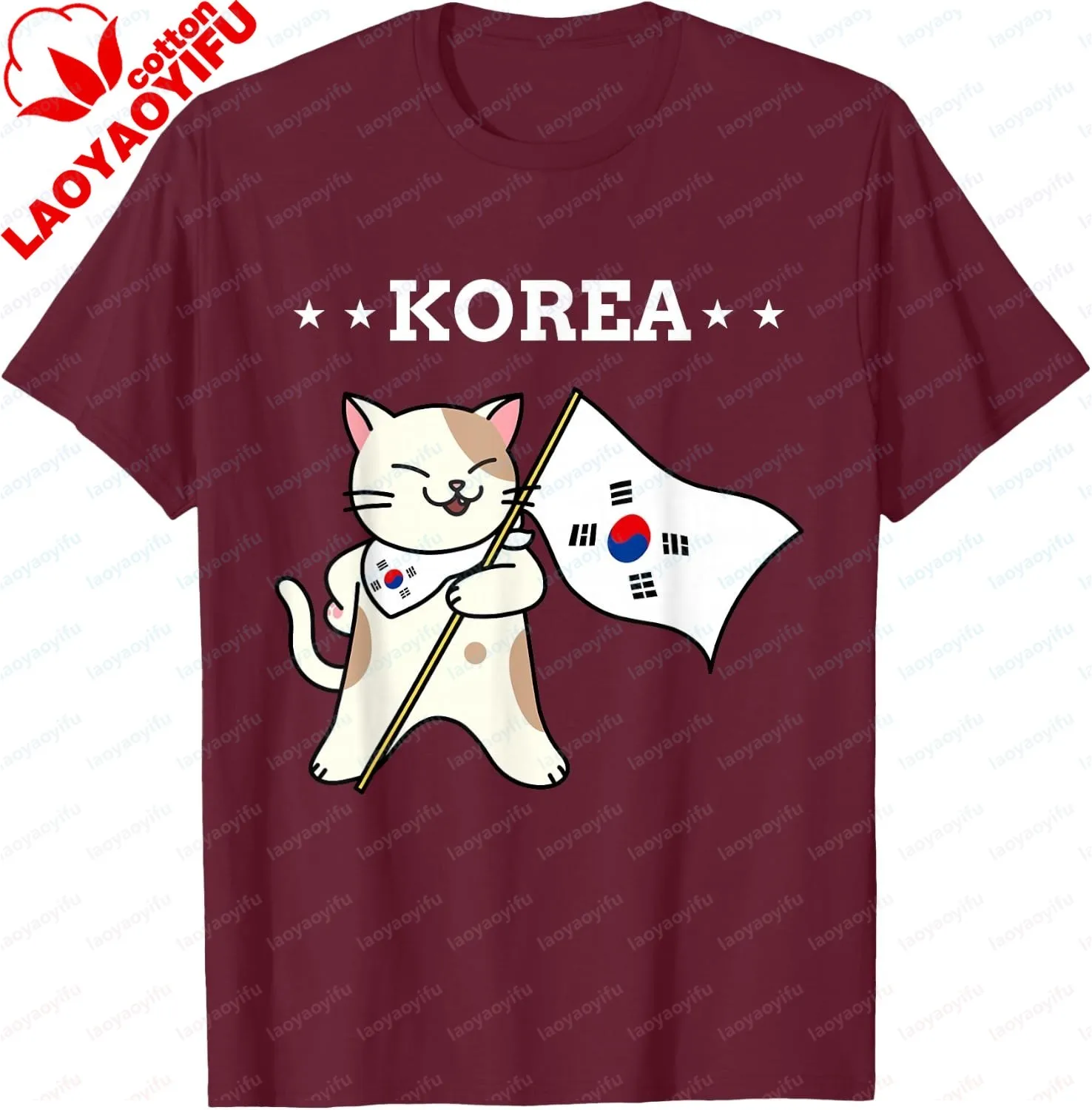 Koreanische Flagge und Katze | Südkorea T-Shirt individuell bedruckte Grafik-T-Shirts Kawayi Kurzarm lustiges Hemd Camisas Streetwear – Detail 10