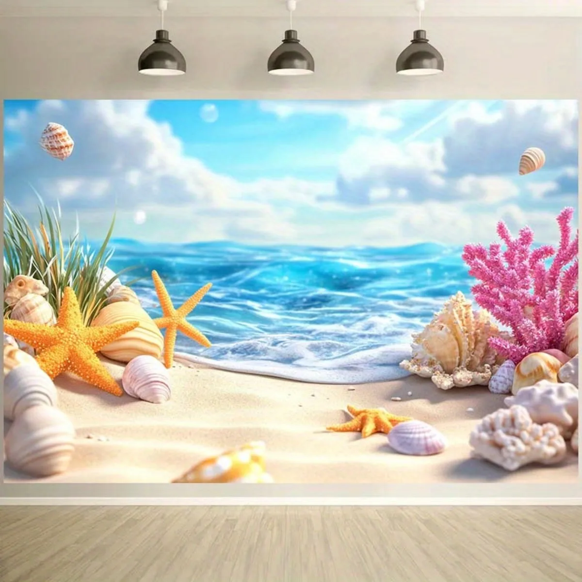 Coastal Beach Tapestry Wall Hanging Ocean Seascape Decor Nautical Tropical Starfish Coral Summer Vacation Home Decor Art