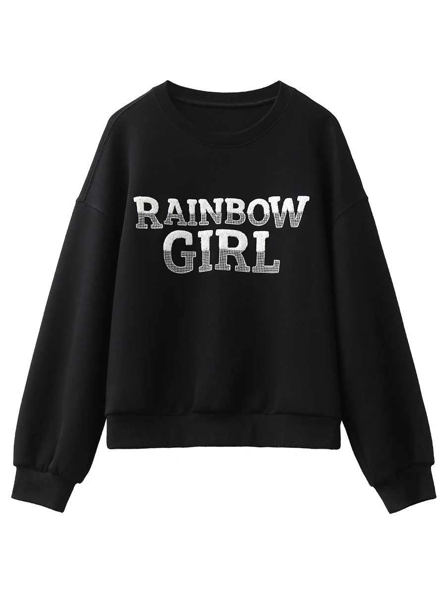 CHIC VEN damskie bluzy swetry O Neck luźna na co dzień wokół szyi Patchwork list haftowany top damski wiosna jesień 2025 — zdjęcie 7