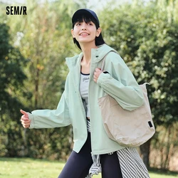 Semir 2024 Jacket Women Mid-Length Loose Embroidered Casual And Versatile Spring New Three-Proof Hooded Jacket