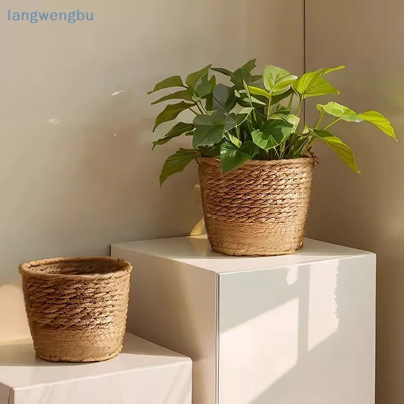 1PC Straw Weaving Flower Plant Pot Wicker Basket Rattan Flowerpot Storage Basket Garden Flowerpot