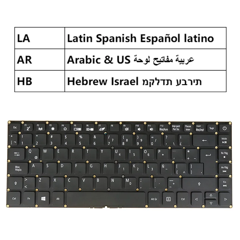 Laptop Keyboard for Acer Aspire A114-32 A314-21 A314-32, LV4T_A80B NSK-RD4SQ AEZ8GL00110 PK131BQ3A28 Hebrew Arabic Latin Spanish