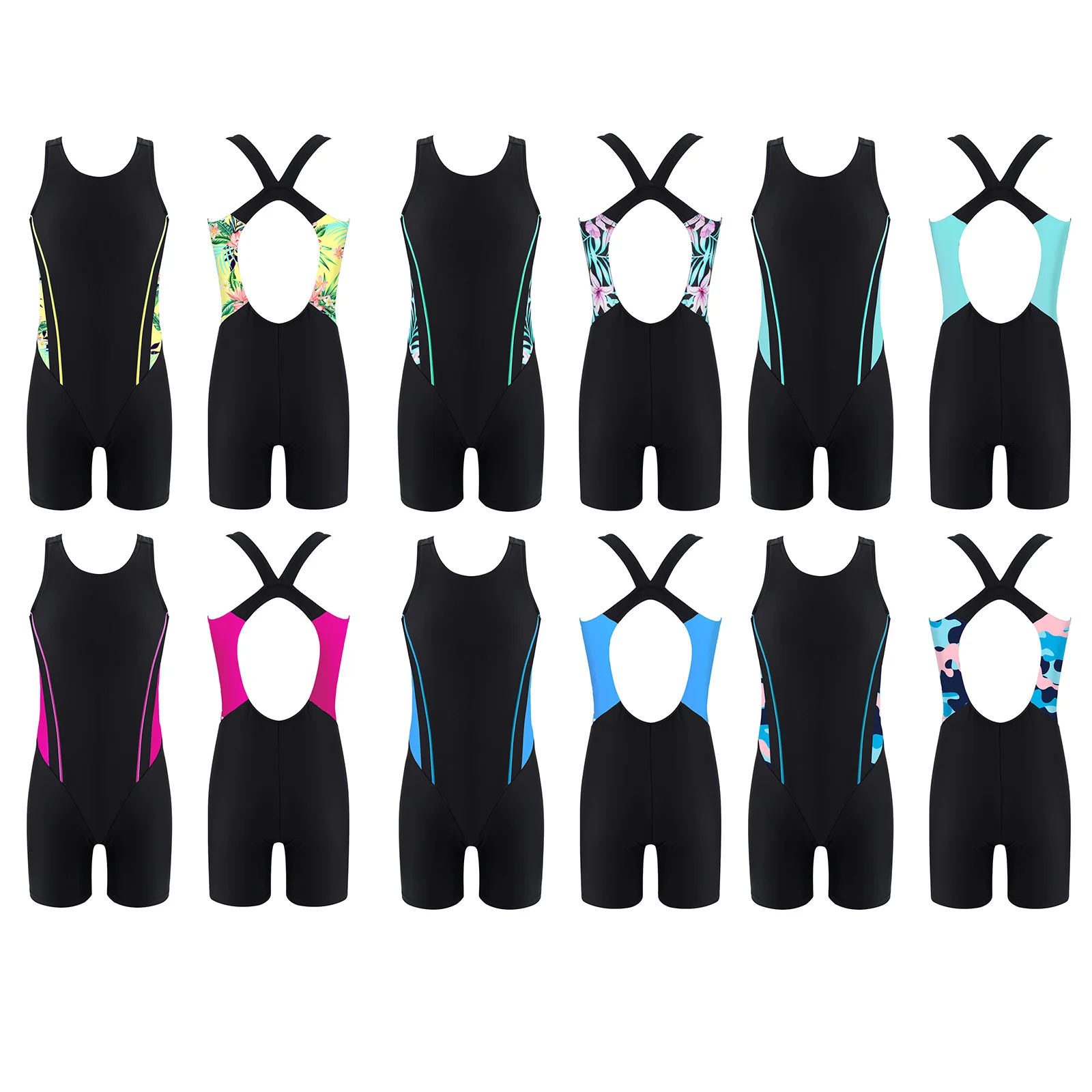 Kids Girls Legsuit Swimsuit Sleeveless One Piece Swimwear Sports Rashguard Shorty Wetsuit Surfing Swimming Jumpsuit Bodysuit