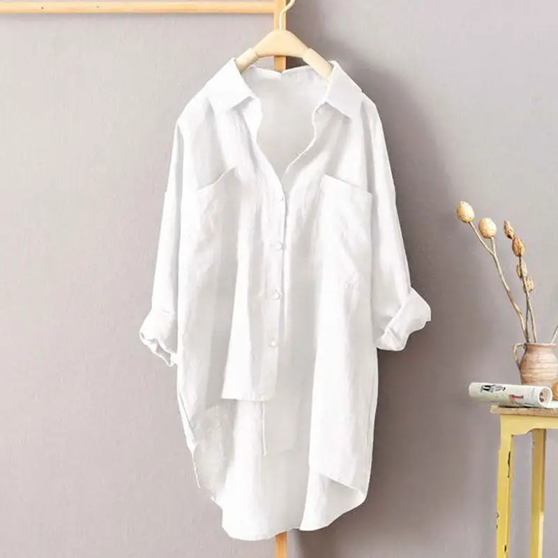 2023 Spring Summer Streetwear Loose Solid Color Shirt Women\'s Clothing All-match Pockets Stylish Korean Single-breasted Blouse