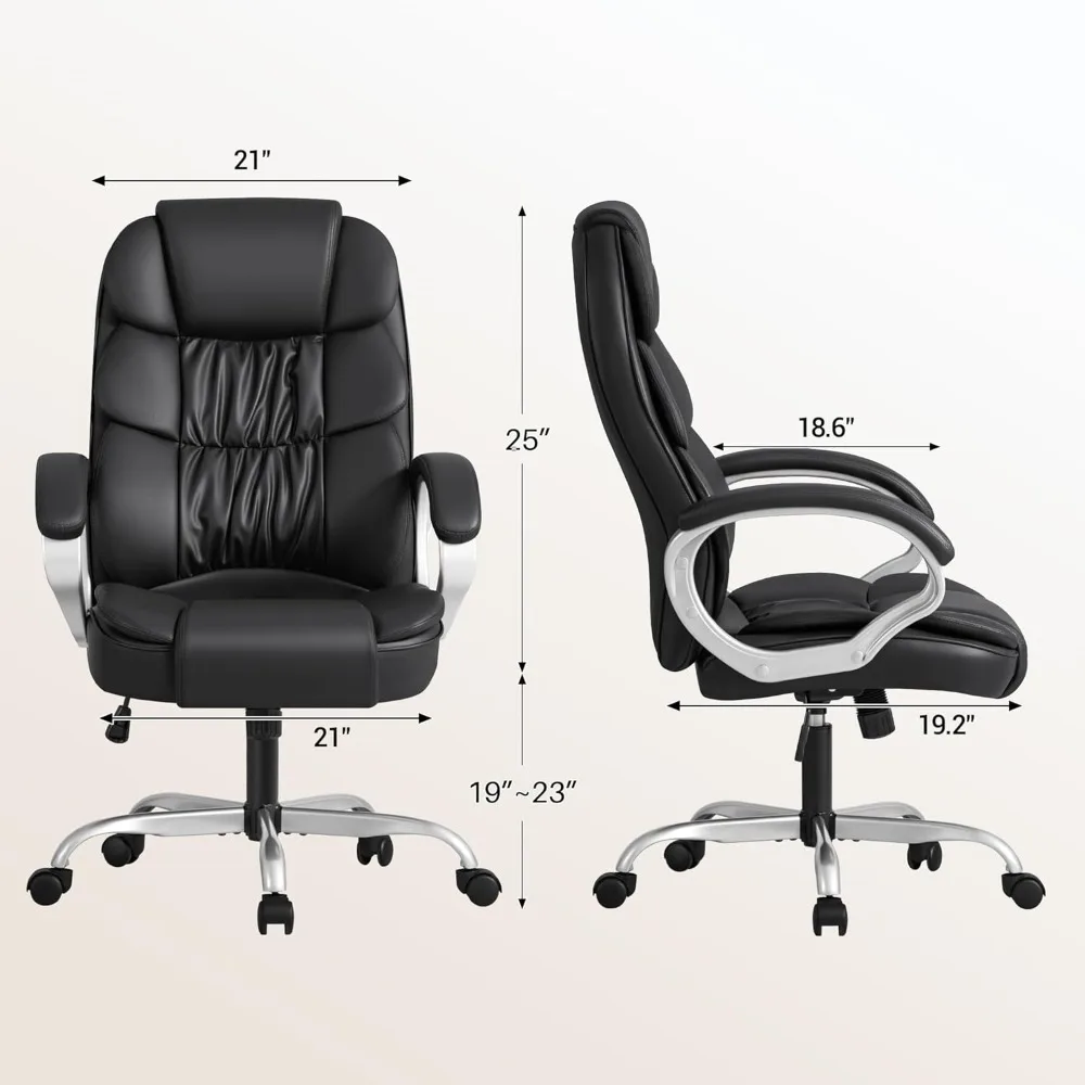 High Back Office Chair PU Leather Adjustable Height Modern Executive Swivel Task Chair with Padded Armrests for Computer Desk