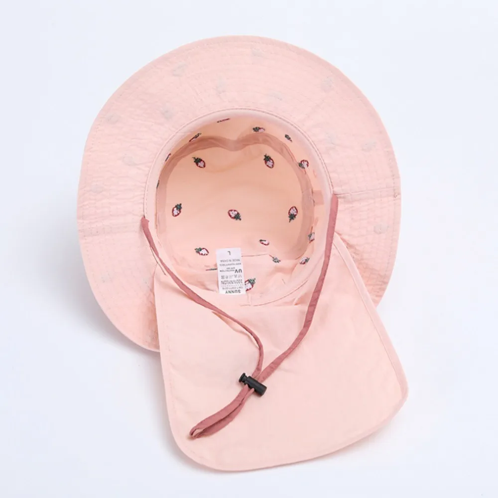 Gorro panamá Kawaii para niños, protección del cuello, bordado de dibujos animados, sombrero de cubo de ala ancha, protector solar, sombrero de pescador de verano de secado rápido