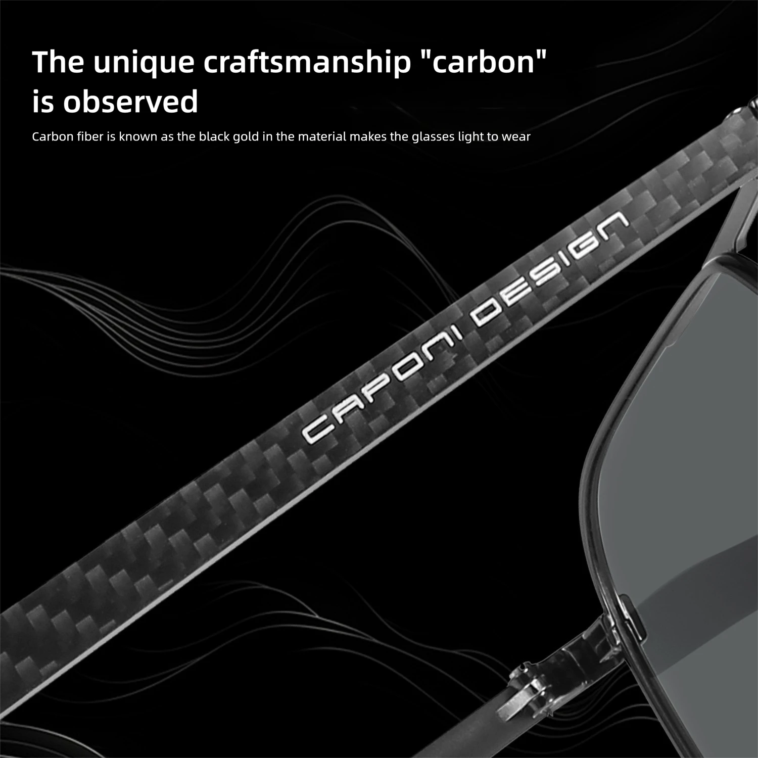 CAPONI Pilot Style Men Sun Glasses Carbon Fiber Polarized UV400 Brand Design Light Sunglasses Eyewear Driver Black Shads BS23862