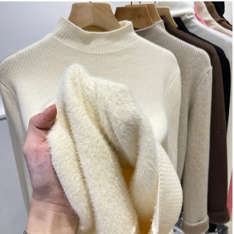 

Women's Fce Lined Thiened Winter Base irt f High Collar Soft Warm Inner Wear Velvet Sweater 2025 New Sle