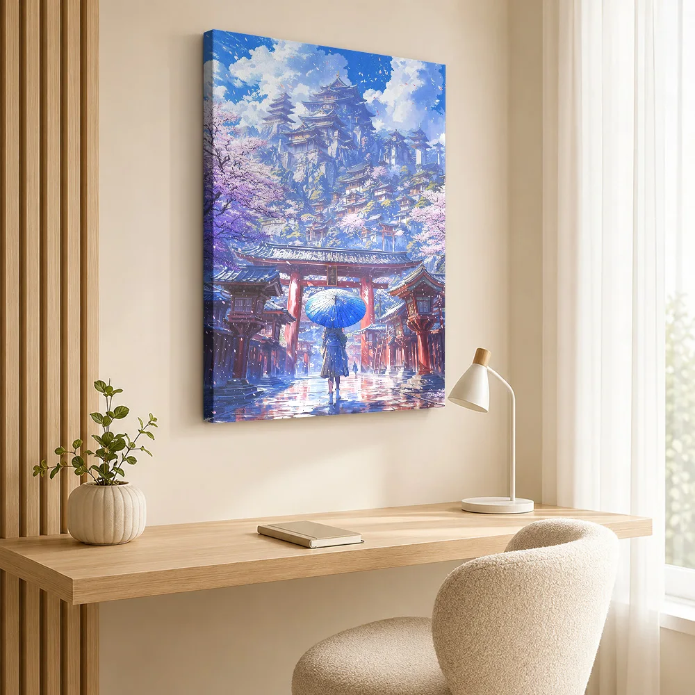 Sakura Temple Ascent Canvas Painting Poster Personalized Photo Japanese Inspired Wall Art for Office Decor Gift for Collectors