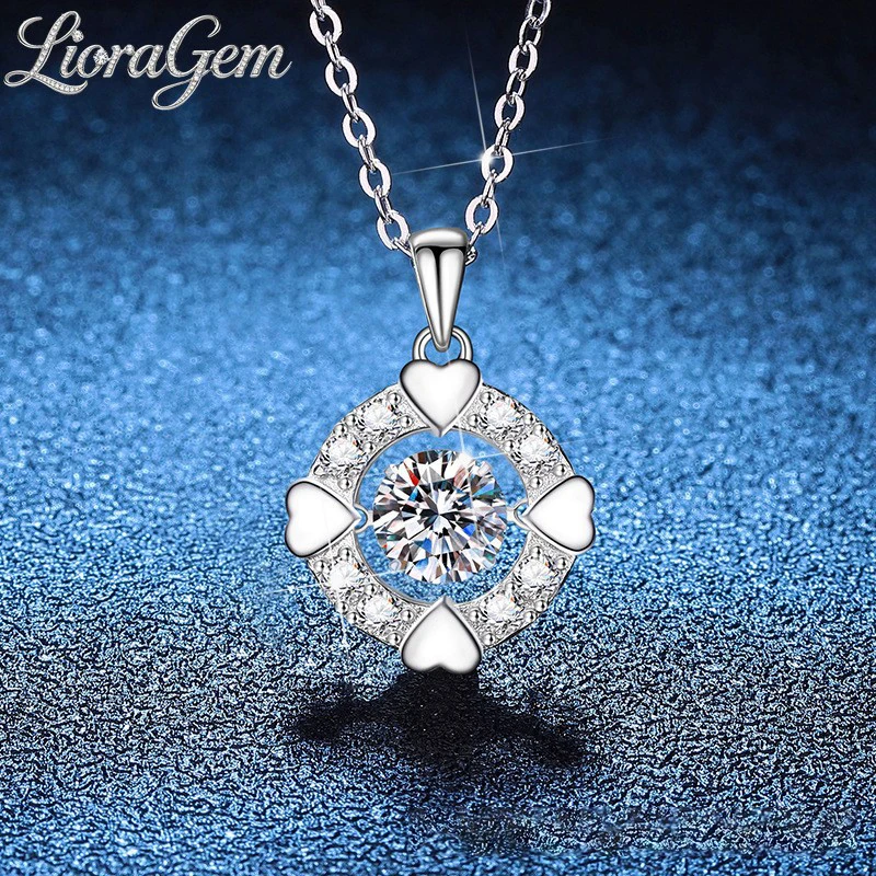 LioraGem Platinum PT950 1-Carat Mossite Beating Heart Necklace, A Charming Minimalist Heart-Shaped Pendant for Valentine's Day