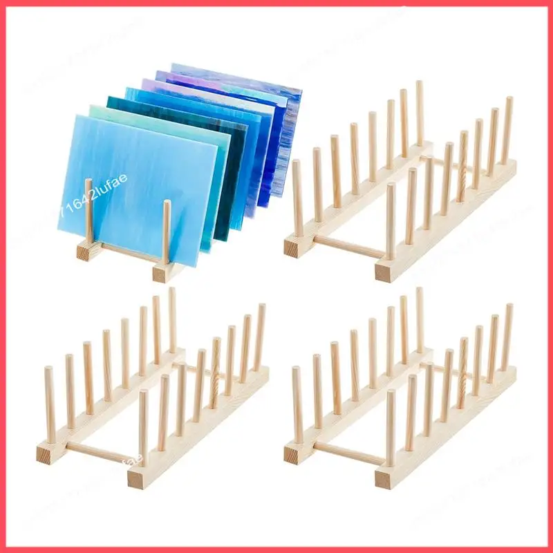

B52C 4 Piece Glass Storage Box Bamboo Dish Rack Suitable For Colored Glass Dishes Bowls Cups Books Pot Lids Easy Install Easy To