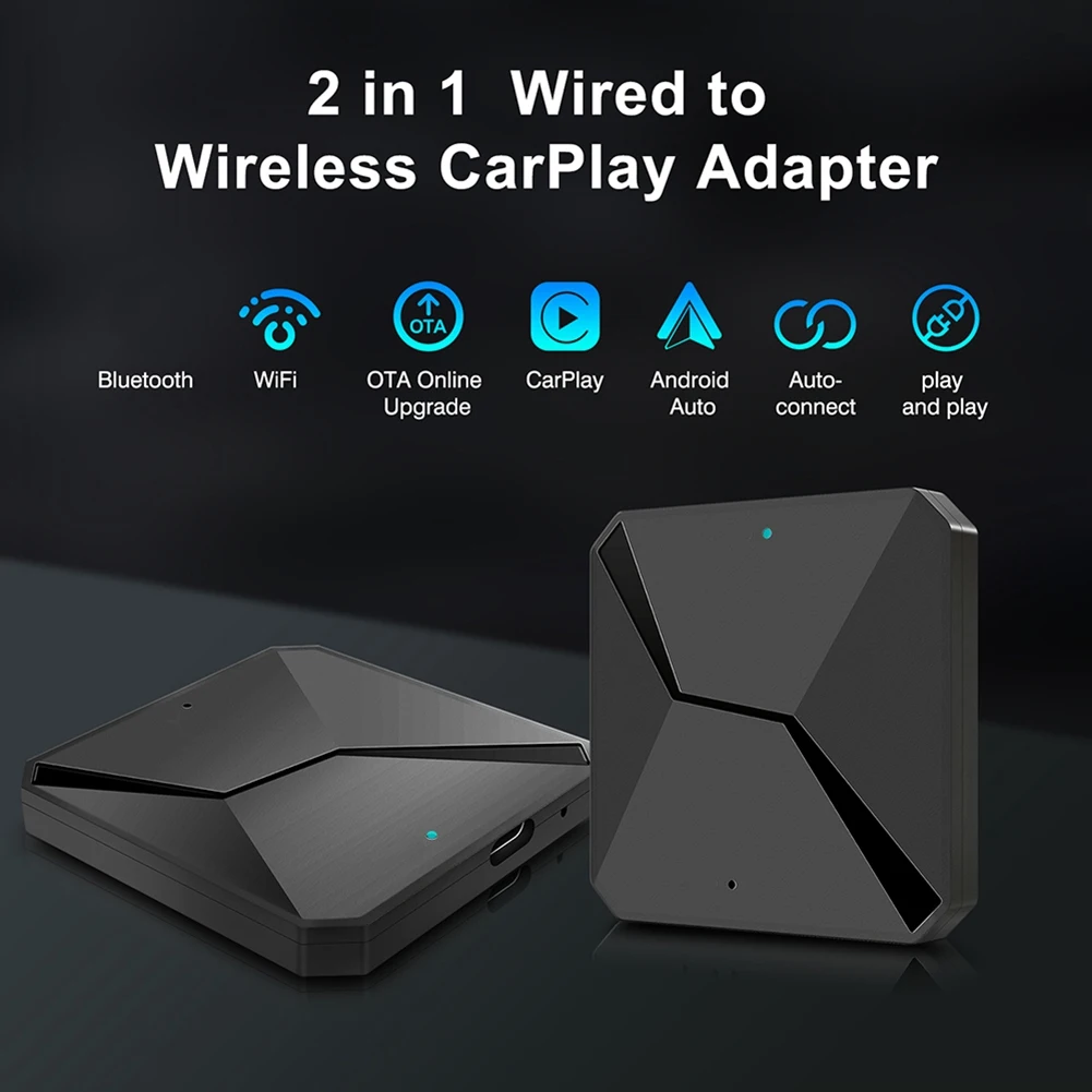 A07I 2-in-1 Bedraad naar Draadloze CarPlay Android Auto Adapter voor Auto Stereo Plug en Play Bluetooth 5.0 AI Box 5.8GHz WiFi