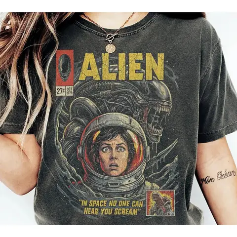 Retro Alien Movie 1979 Comic T-shirt Pure Cotton T-shirt Summer New Style Unisex Casual Fashion T-shirt