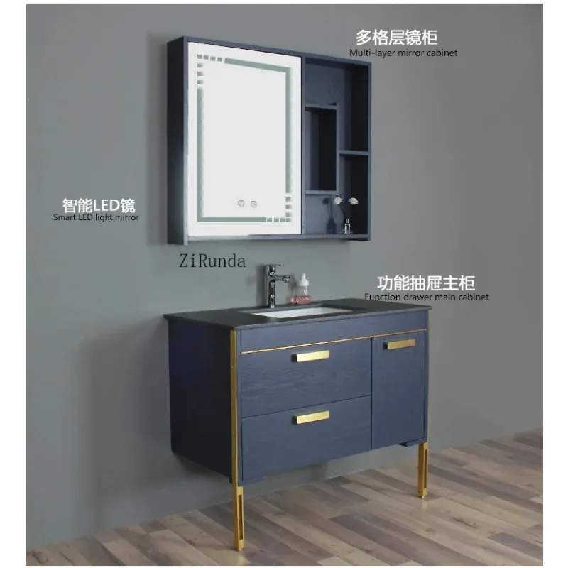 Простой шкаф для ванной комнаты из цельного дерева в скандинавском стиле от пола до потолка, умывальник для унитаза, комбинация умного зеркального шкафа