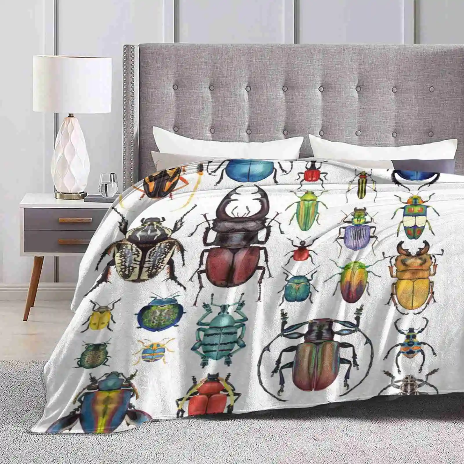 Beetle Collection New Print Novelty Fashion Soft Warm Blanket Bugs Beetles Beetle Collection Beautiful Insects Watercolor