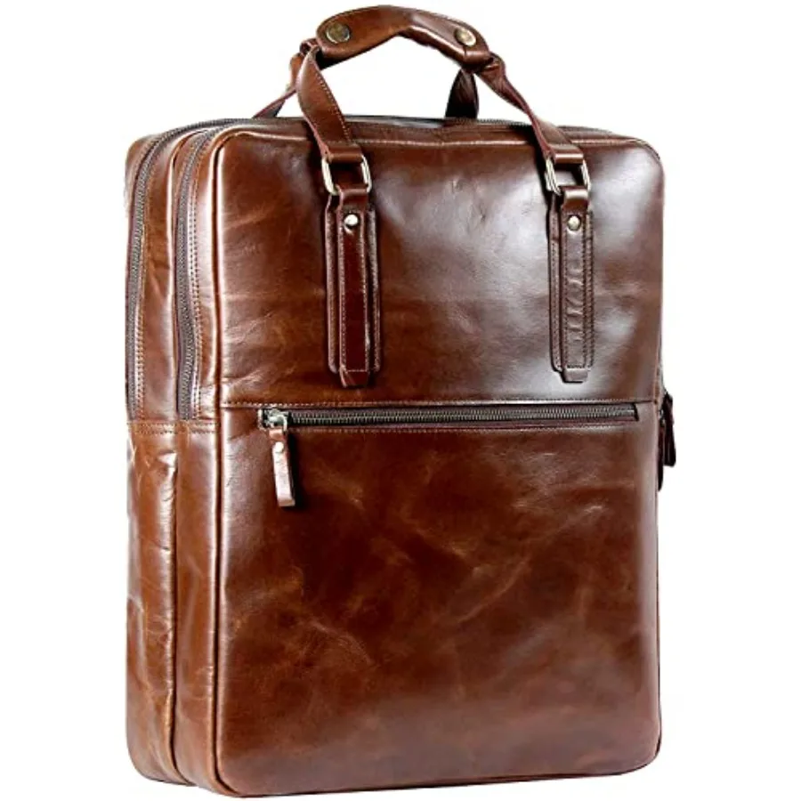 حقيبة ظهر جلدية للرجال والنساء مقاس 18 بوصة - حقيبة ظهر للكمبيوتر المحمول من الجلد المحبب بالكامل - حقيبة ظهر للتخييم والسفر - Ca #1